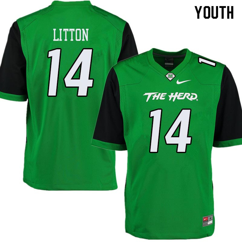 Youth #14 Chase Litton Marshall Thundering Herd College Football Jerseys Sale-Green